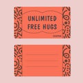 Orange coupon for unlimited free hugs, bipartite with lines